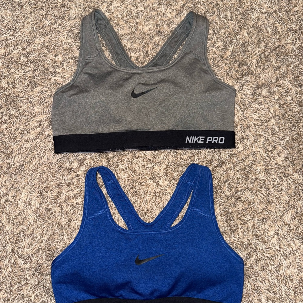 Set of 2 Nike Pro Sports Bras, Gray and Blue (size S)